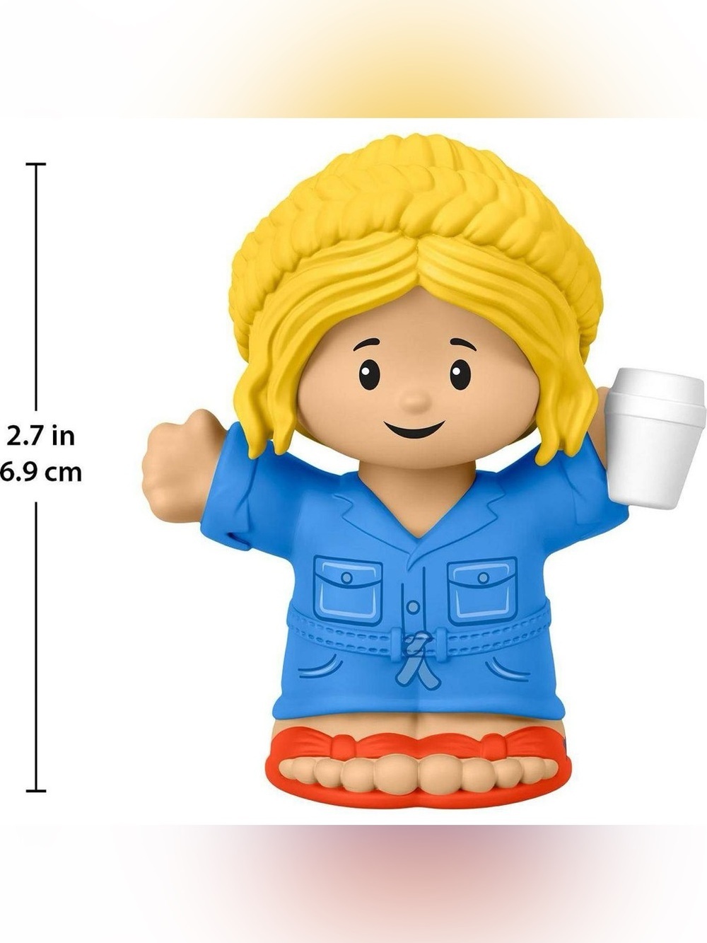 New Fisher-Price Little People Blonde Mother Mom Woman Coffee Blue Robe Slippers - Picture 6 of 7